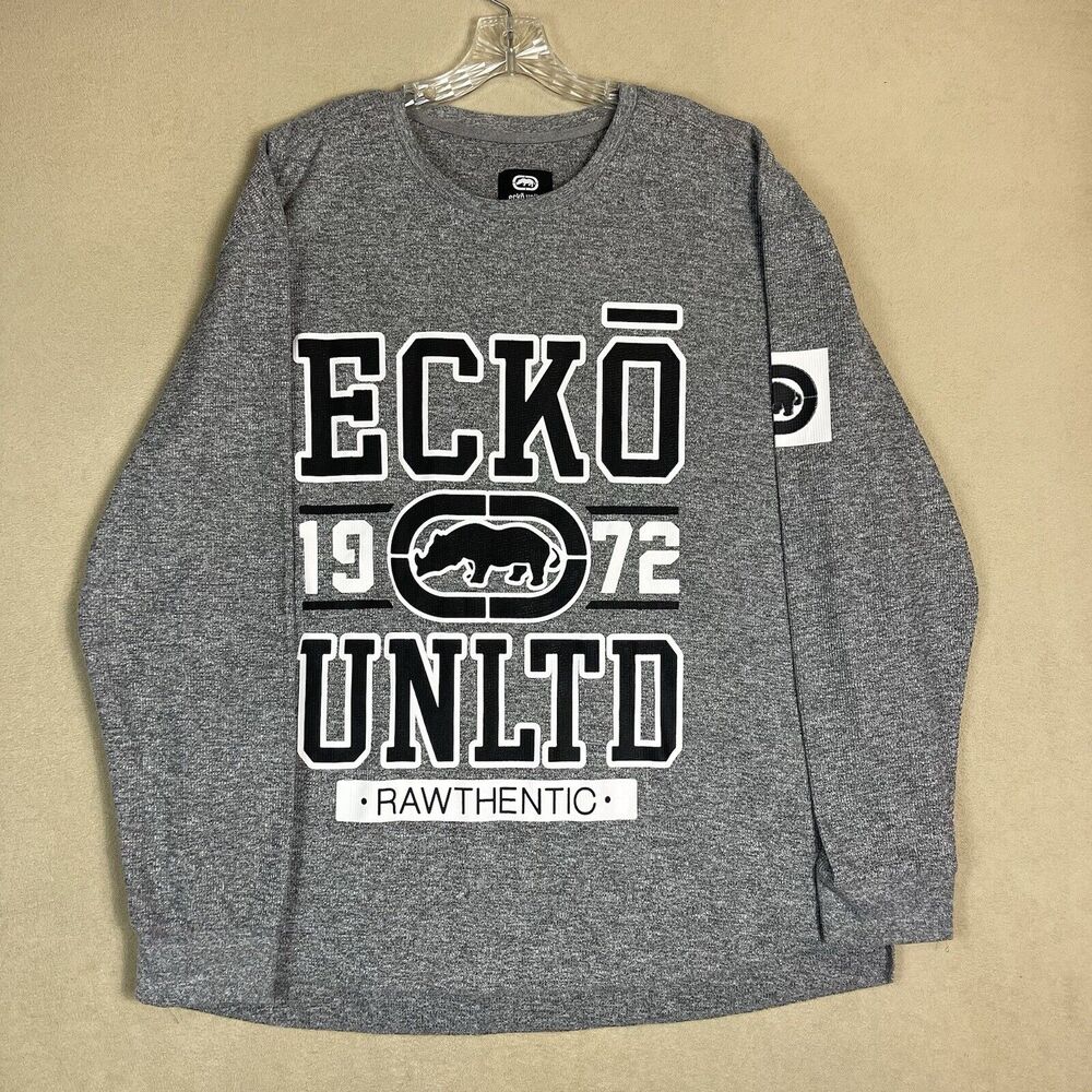 Ecko Unltd. Shirt Mens 3XL‎ Gray Long Sleeve Graphic Print T-Shirt